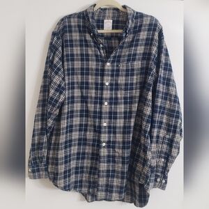 Brooks Brothers "346" Large Navy and White Plaid Flannel Shirt Rodeo Western